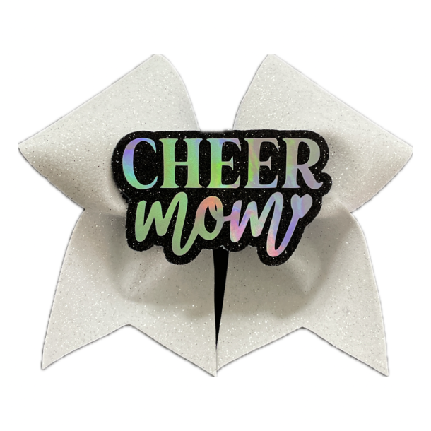 Hvid glitter "Cheer MOM"  lille  Bow