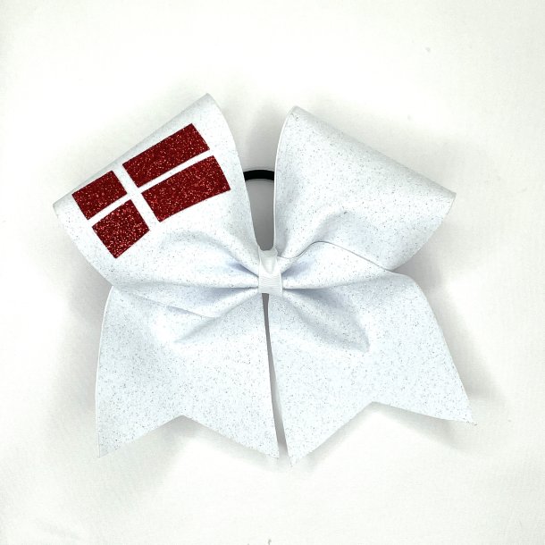 Hvid glitter bow - Dansk flag 