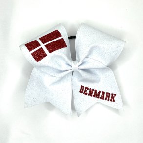 Hvid glitter bow Rdt glitter flag og tekst