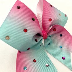 Lille Rhinestone bow - Turkis/Pink