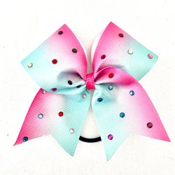 Lille Rhinestone bow - Turkis/Pink