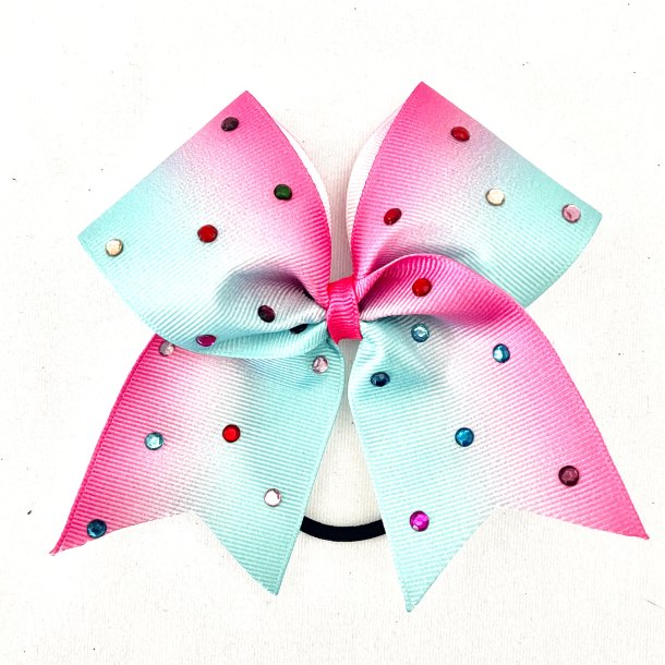 Lille Rhinestone bow - Turkis/Pink