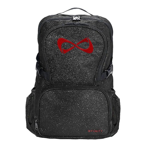 Nfinity rygsk - Sort Glitter med rdt logo
