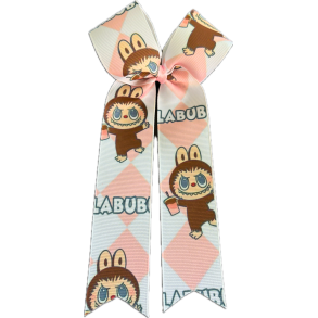 Long tail bow - Labubu pink harlekin